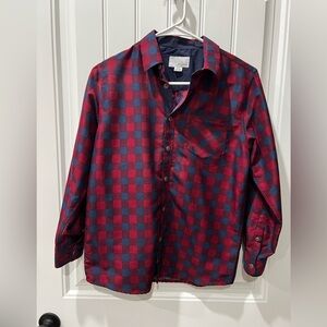 Boys size 14/16 Red Blue Plaid button down dress collared shirt casual preppy